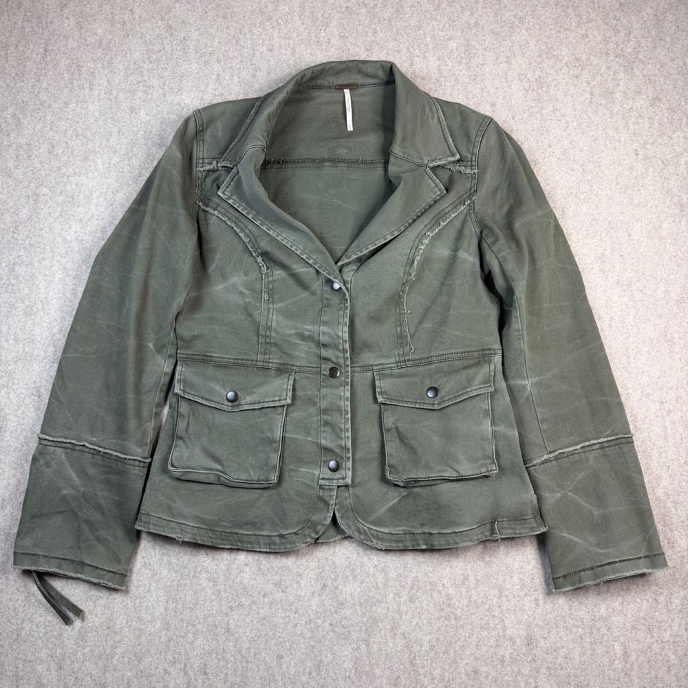 Free People Olive Green Ruffle Peplum Military Utility Jacket Lace Up Small